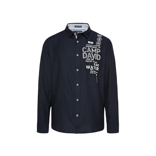 Camp David camicia jacquard da uomo con logo artworks, blu navy, xxxxl