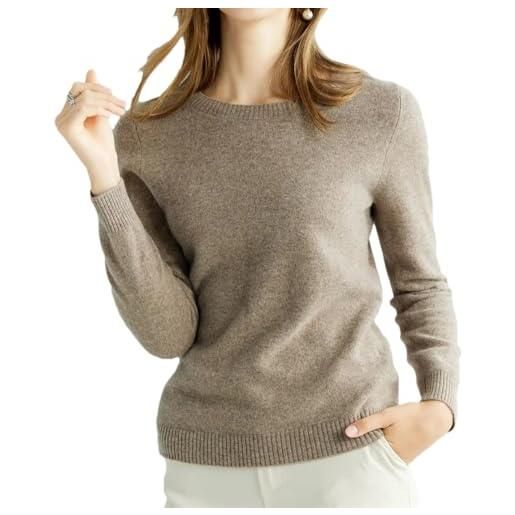 Disimlarl maglioni lavorati a maglia maglione di cashmere donna lana merino girocollo pullover inverno autunno maglioni, marrone chiaro, s