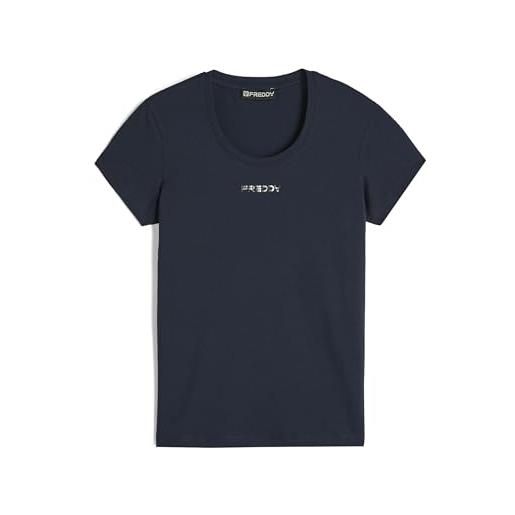 FREDDY - t-shirt donna in jersey con piccola stampa argento, donna, blu, small