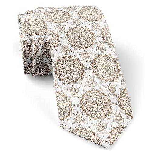 501 cravatta da uomo modello all'henné mehndi bianco marrone cravatte sottili elegante cravattino moderna cravatta da sposa per cerimonie feste business partito