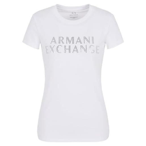 Armani Exchange slim fit stretch cotton embellished logo fitted tee t-shirt, nero, xs donna