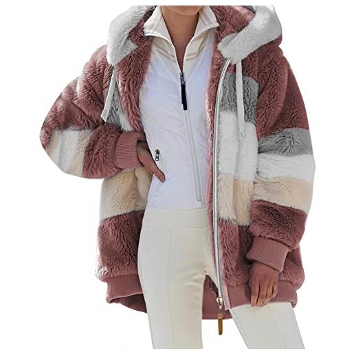 Bluelucon giacca invernale da donna in peluche con cappuccio e cerniera, ideale per autunno e inverno, calda