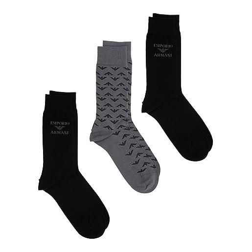 Emporio Armani confezione da 3 calzini corti, nero/antracite/nero, taglia unica uomo