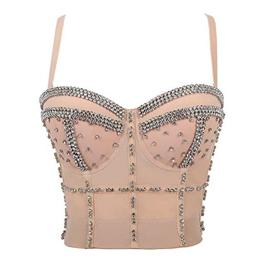 YAOTT donna corsetto reggiseno corsetto punk gotico clubwear top corto bustino per feste push up corsetto biancheria intima con strass diamante cime 1 xs