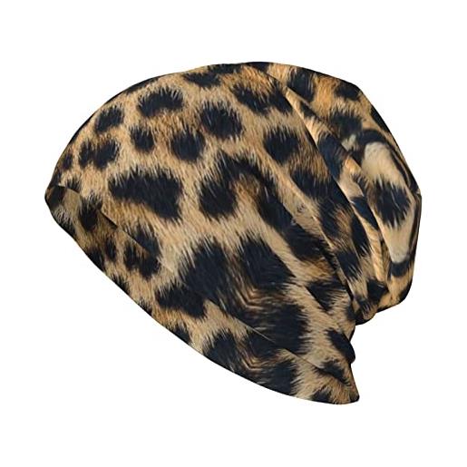 ELBULL grezzo leopardato stampa motivi stretch casual lavorato a maglia berretti cap primavera e autunno cappelli caldi all'aperto unisex nero, nero, taglia unica