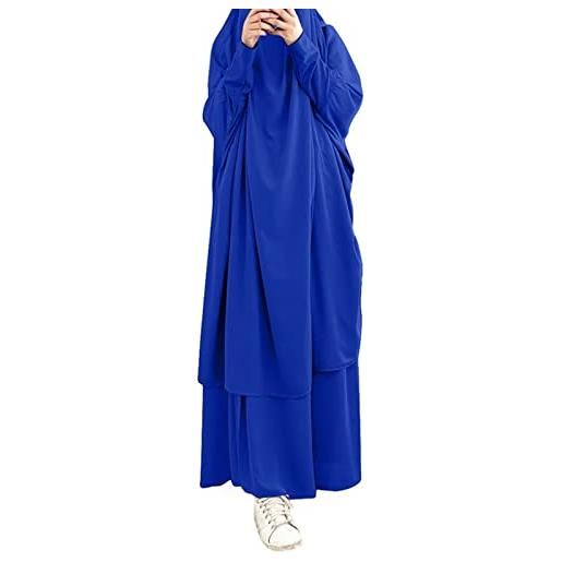 Bluelucon abito da donna musulmano burka intero da donna abaya set lungo elegante prayer set islam women abbigliamento da preghiera per ragazze, blu, taglia unica