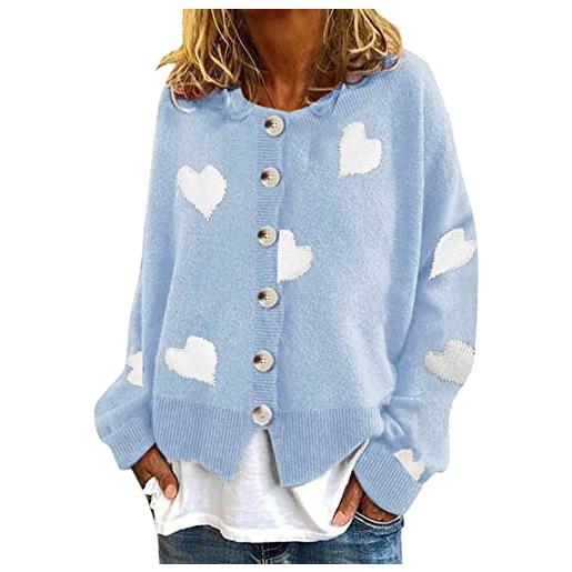 Lapirek cardigan da donna autunno leggero sottile cardigan con bottoni scollo a v aperto frontale cardigan elegante a maniche lunghe stampa amore maglione morbido cappotto, celeste. , s