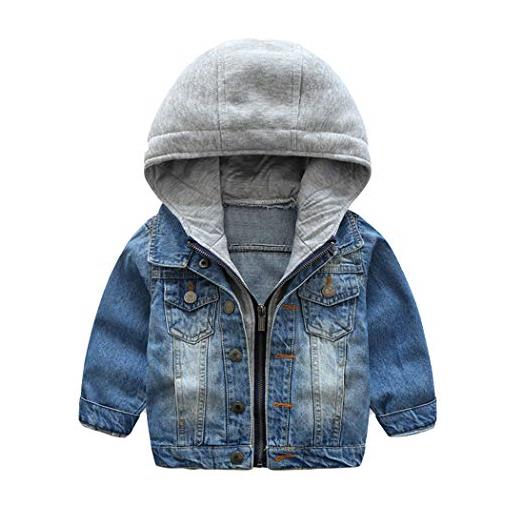 LAUSONS giubbotto di jeans bambino, giacca denim con caoouccio e strappi ragazzo, cappotto primavera autunno, azzurro, 104 (3-4anni)/110cm