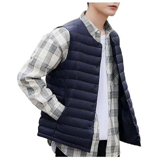 TiLLOw giacche senza maniche da uomo, piumini invernali senza colletto, giacche trapuntate con bottoni for leggerezza e calore (color: dark blue, size: l)