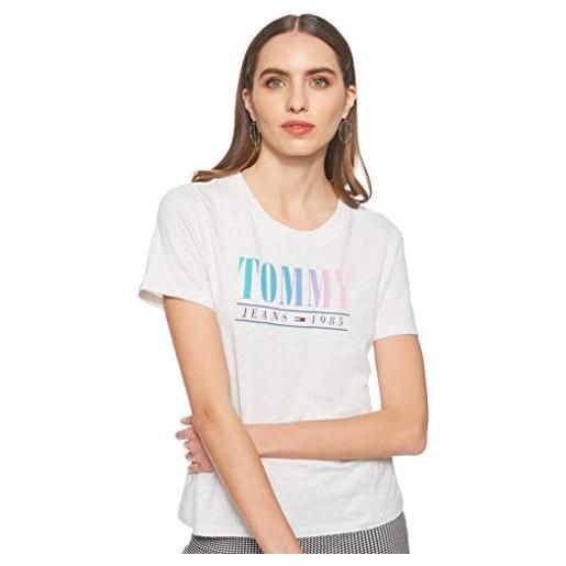 Tommy Jeans calvin klein 1985 logo organic cotton maglietta, grigio (pale grey heather 090), medium donna