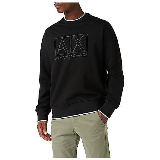 Armani Exchange maniche lunghe, logo quadrato, linea hem contrast line maglia di tuta, nero, xxl uomo