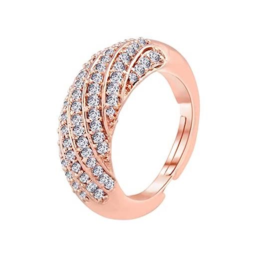 I Jewels anello da donna placcato in oro rosa 18 carati, elegante, con zirconia cubica, regolabile, con diamante americano (fl190rg), ottone, zirconia cubica