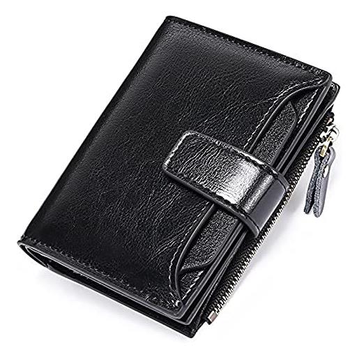 SVAASA women's wallets, small wallet for women genuine leather bifold compact blocking multifunction womens wallet (color: schwarz)