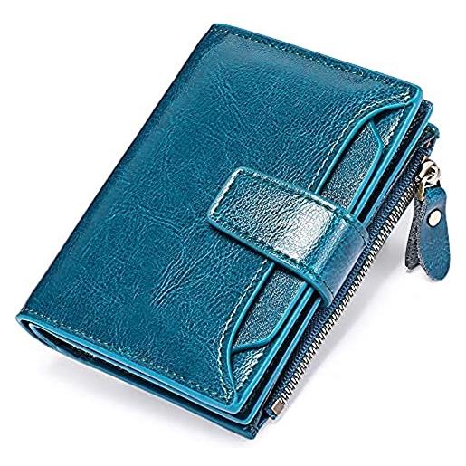 SVAASA women's wallets, small wallet for women genuine leather bifold compact blocking multifunction womens wallet (color: blue)