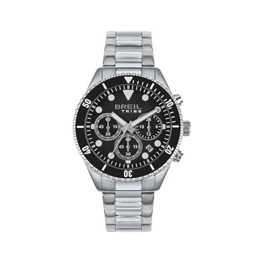 Breil orologio uomo overhand quadrante mono-colore nero movimento cronografo quarzo e bracciale acciaio argento ew0713