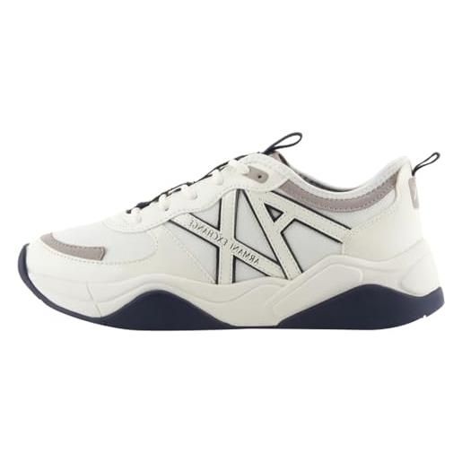 Armani Exchange cher, side logo, colour contrasts, scarpe da ginnastica donna, bianco sporco e beige, 35.5 eu