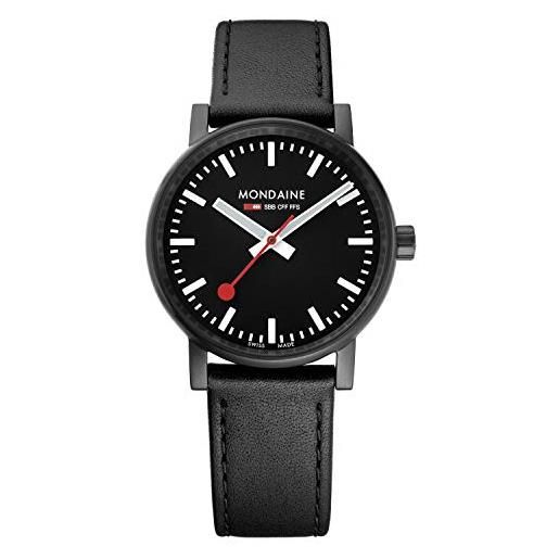 Mondaine evo2 - orologio con cinturino nero in pelle per uomo e donna, mse. 35121. Lb, 35 mm