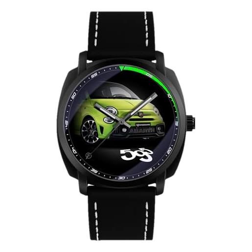 360 tech orologio da polso nero opaco con cinturino in pelle pu movimento giapponese con ispirato alla 595 abarth competizione 500 695 gadget blackout (verde)