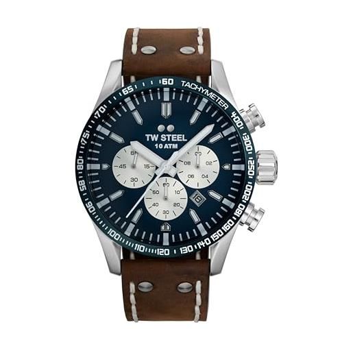 TW Steel volante mens 48mm quartz chronograph watch with brown leather strap