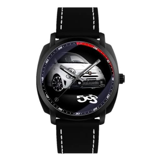 360 tech orologio da polso nero opaco con cinturino in pelle pu movimento giapponese con ispirato alla 595 abarth competizione 500 695 gadget blackout (bianco)