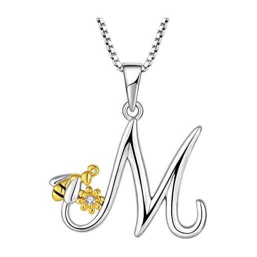 FJ collana lettera m argento 925 donna collana con ciondolo iniziale alfabeto collana ape girasole margherite con zirconia cubica gioielli regalo per donna