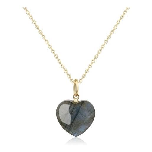 COAI collana oro donna in argento sterling 925 con ciondolo cuore di labradorite, collana pietre naturali pietre dure