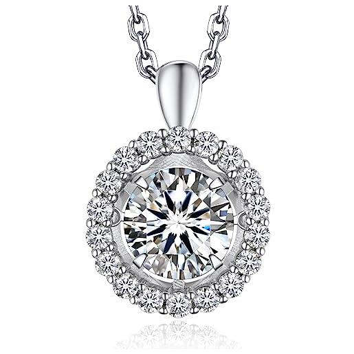 MomentWish collana halo, 1 carato moissanite collana per le donne, d colore vvs1 simulato diamante 925 collana da ballo in argento sterling