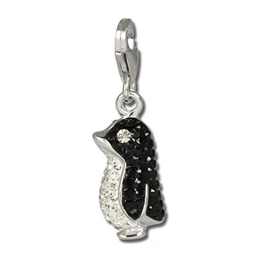SilberDream poposh charm a forma di pinguino ciondolo in argento 925 con zirconi azzurri per collane e braccialetti gsc533s