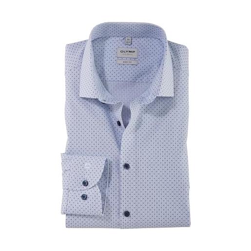 Olymp camicia da uomo a maniche lunghe level five, stampa rotante su strisce, body fit, modern kent, blu 11, 43