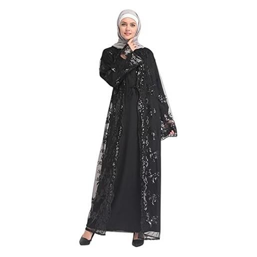 Bluelucon abaya musulmano donna hijab abbigliamento moderno abaya set lungo elegante dubai caftano abito per ragazze ramadan, nero , s