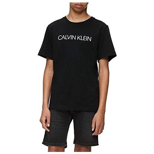 Calvin Klein jeans t-shirt maniche corte bambino institutional scollo rotondo, nero (ck black), 6 anni