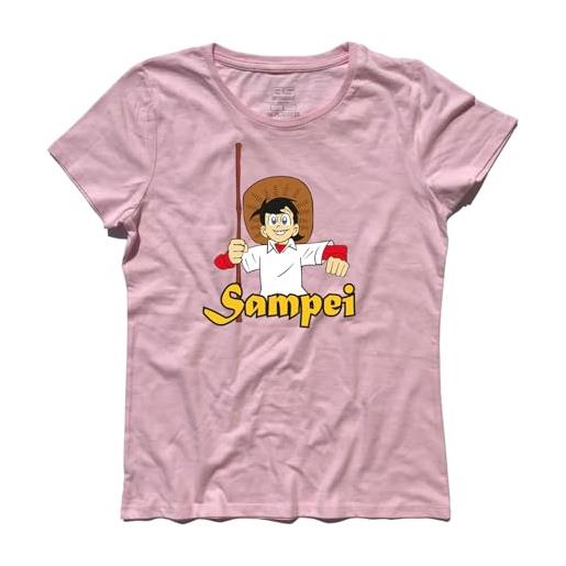 3styler t-shirt donna sampei il pescatore pesci fisherman fish - cartoons anni 70 shirt - linea classic - 100% cotone 185 gr/mq (s, rosa)