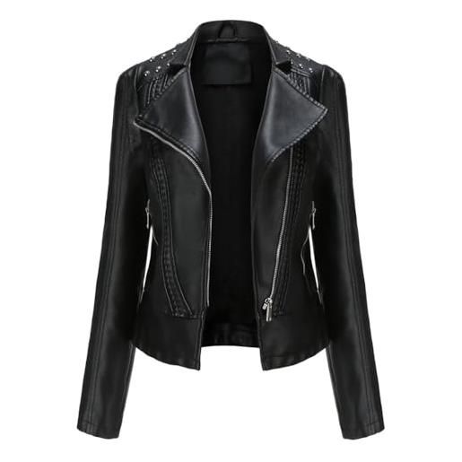 RQPYQF giacca corta da donna in pelle pu, giacca motociclista da donna elegante giubbino giacchetto corta casual per primavera e autunno wt42 (nero, xxl)