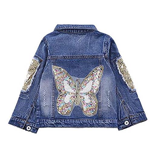 LSHEL cappotto giacca di jeans slim fit a manica lunga casuale da bimbi ragazza primavera, farfalla, 150/11-12 anni