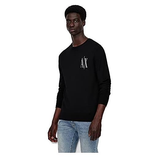 Armani Exchange a| x long sleeve small icon logo wool sweater maglione, nero, s uomo