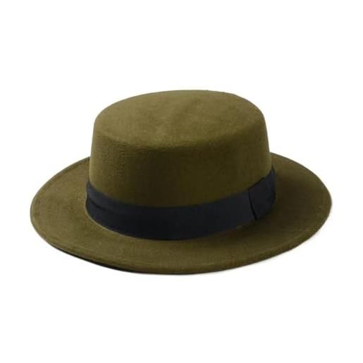 CLoxks cappelli da cowboy cappello a cilindro piatto da donna in feltro a bordo largo cappello fedora verde