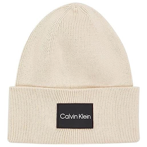 Calvin Klein fine cotton rib beanie k50k510986 cappello in maglia, beige (stony beige), os uomo