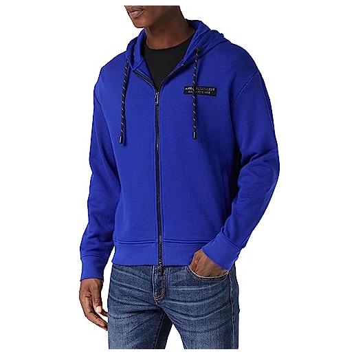 Armani Exchange cross gender, zipper, side logo patch, hooded felpa con cappuccio, blu, s uomo