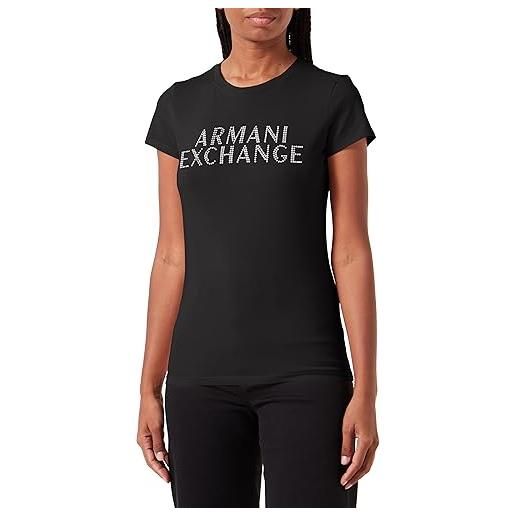Armani Exchange slim fit stretch cotton embellished logo fitted tee t-shirt, bianco, xxl donna