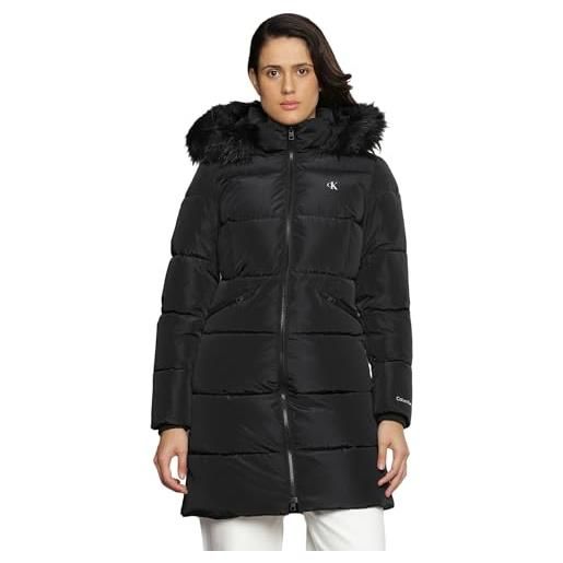 Calvin Klein Jeans cappotto donna faux fur hooded fitted long invernale, nero (ck black), xxl