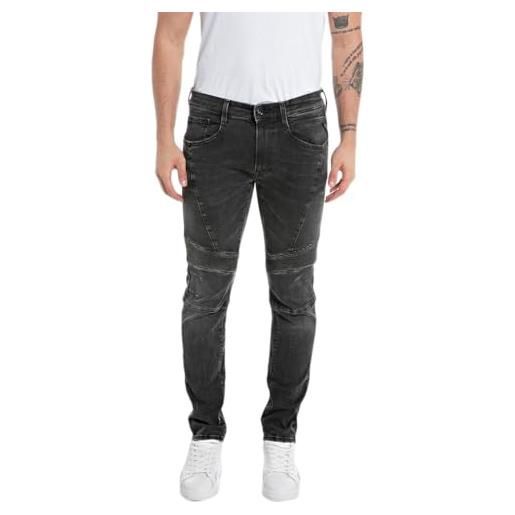 Replay jeans da uomo zaldok skinny fit con power stretch, nero (black delavè 099), 33w/34l