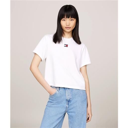 Tommy jeans t-shirt squadrata con distintivo bianca donna
