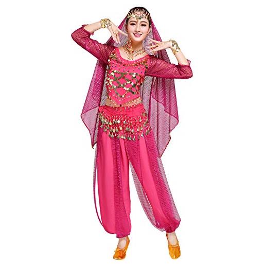 Huateng danza del ventre outfits per donne, bollywood indiano arabo carnevale danza performance paillettes costume
