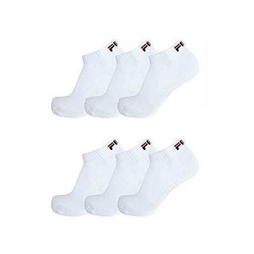 Fila ® 6 paia calzini quarter sneakers unisex, 35-46 trainer socks, monocolore - bianco, 35-38 (3-5 uk)