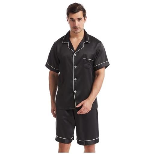 Nanxson pigiama da uomo in raso manica corta due pezzi pigiama estate morbido loungewear bottoni pigiami (xl, viola scuro)