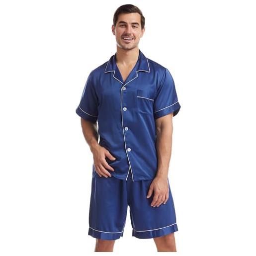 Nanxson pigiama da uomo in raso manica corta due pezzi pigiama estate morbido loungewear bottoni pigiami (xl, viola scuro)