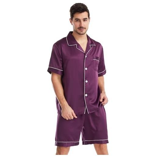 Nanxson pigiama da uomo in raso manica corta due pezzi pigiama estate morbido loungewear bottoni pigiami (xl, blu grigio)