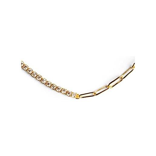 SINGULARU - collana chic riviere - catena di maglie e zirconie - pendente in ottone - catena in misura unica - gioielli da donna - finiture in oro 18kt
