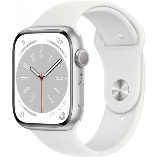 Apple watch series 8 gps 45mm cassa in alluminio color argento con cinturino sport band bianco regular - mp6n3ty/a