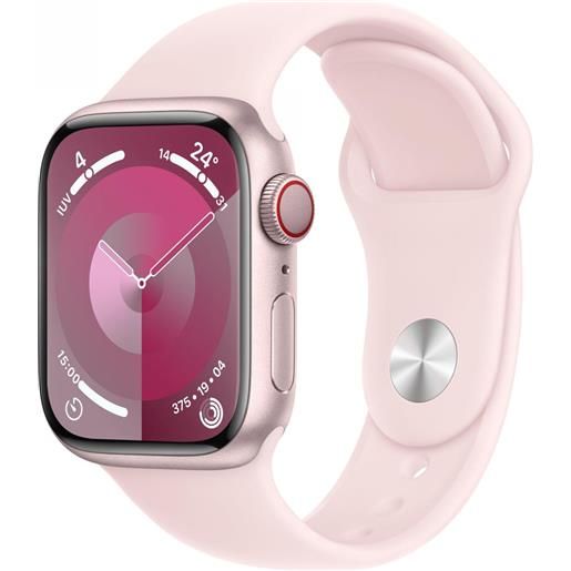 Apple watch series 9 gps + cellular - smartwatch con cassa 41mm in alluminio rosa con cinturino sport rosa confetto - s/m - mrhy3ql/a